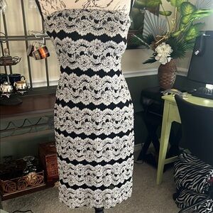 Elegant Black and White Lace Dress